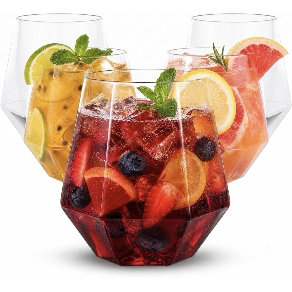 32‎ Pack Plastic Stemless Wine cocktail Whiskey Champagne Glasses, 12 Oz Clear